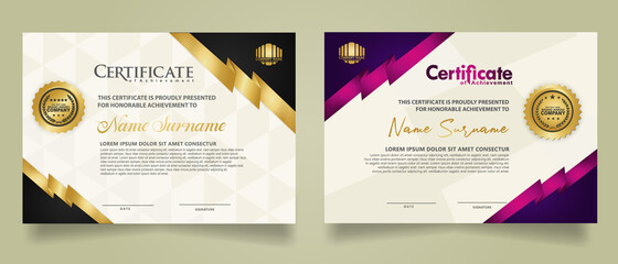 set certificate template with stripes ornament and modern texture pattern background. Diploma. Vector illustration