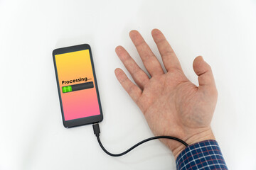 Robotic arm transfering data form a cellphone concept
