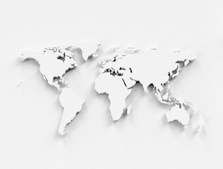 Fototapeta na wymiar World map white background. 3D illustration
