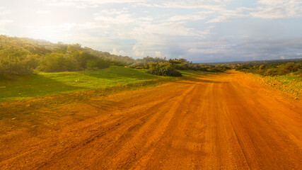 Obraz premium ground clay road among a green field