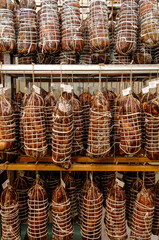 typical salami from Calabria region called capocollo, Italy