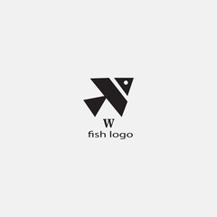 Naklejka premium letter w logo illustration of a black fish vector design