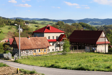 Fototapeta na wymiar RABA WYZNA, POLAND - MAY 18, 2020: A typical polish village