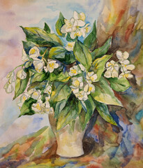 Watercolor bouquet of spring flowers, colorful picture