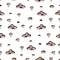 Seamless vector pattern with edibles tinder fungus mushroom. Hand drawn mushrooms on background for fabric, textile and wallpaper. Autumn background. Vector doodle illustration.