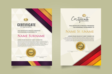 Obraz premium set certificate template with stripes ornament and modern texture pattern background. Diploma. Vector illustration