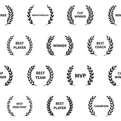 Sport Awards and best nominee award wreaths on white background. Seamless pattern.