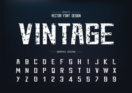 Vintage font and alphabet vector, Texture bold modern Typeface and letter number design, Graphic text on background