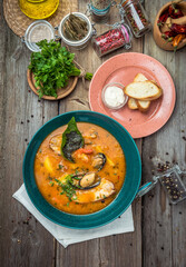 French Bouillabaisse fish soup with seafood