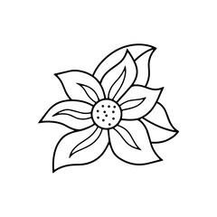 Doodle coloring antistress flower with leaf isolated on white. Bundle hand drawing art line for card. Design cloth. Sketch vector stock illustration