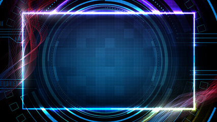 abstract futuristic background of hud ui, glowing spectrum wave line and neon square frame