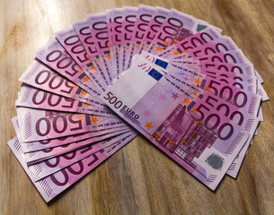 A pile of 500 (fivehundred) Euro banknotes