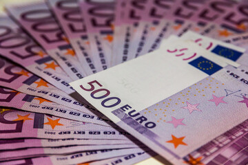 A pile of 500 (fivehundred) Euro banknotes