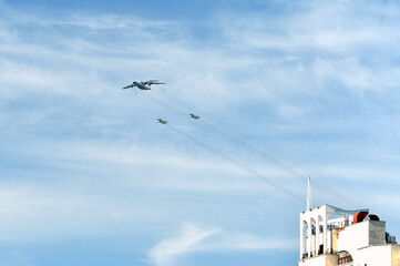 tanker and two combat aircraft over Moscow
