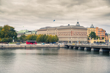 Embankment in the central part of Stockholm, Sweden.