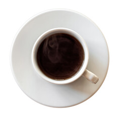 Coffee cup isolated on white background, top view, espresso.