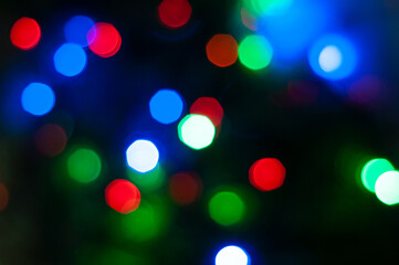 Blurry Christmas lights out of focus background. Christmas texture for decoration and graphic design for the Christmas.
