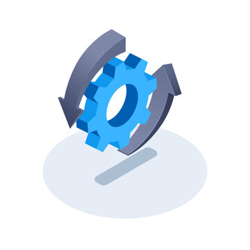 isometric vector image on a white background, gear icon with arrows around it