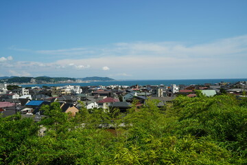 Kamakura city and ocean view from Hasedera Temple at Kamakura Japan. Hasedera temple is sightseeing spot which is popular for beautiful hydrangeas in June.