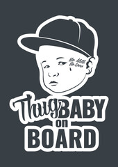 Baby on Board Warning Symbol Sticker on Car, Thug Baby Face with Tattoos