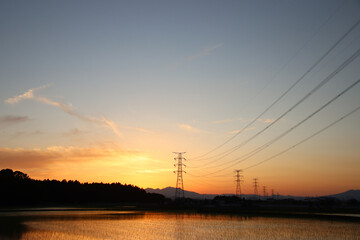 水田と夕焼け　栃木県芳賀郡芳賀町