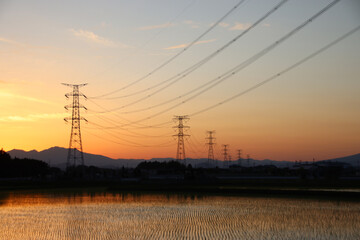 水田と夕焼け　栃木県芳賀郡芳賀町