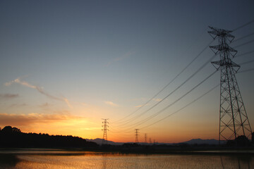 水田と夕焼け　栃木県芳賀郡芳賀町