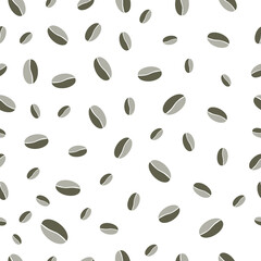 Seamless pattern with brown coffee beans on white background. Vector illustration.