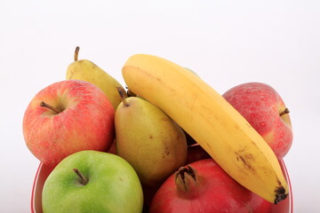 Fresh fruit composition on a white background.