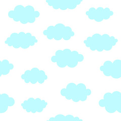 Vector illustration. Blue clouds on white background seamless pattern.