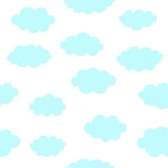 Schilderijen op glas Vector illustration. Blue clouds on white background seamless pattern. © Alexandra