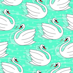 Stylized swan bird seamless patter. Vector illustration	