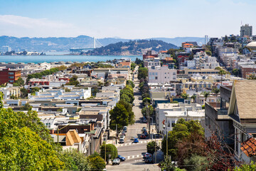 View towards San Francisco Bay, Russian Hill and North Beach of San Francisco from Russian Hill...