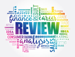 Review word cloud collage, business concept background