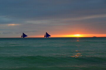 Wonderful sunset scenes in the exciting Boracay island with spectacular and beautiful nature, Philippines.
