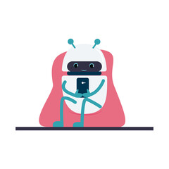 Chat bot is sitting. Robot. Vector illustration is isolated on a white background. Flat design style.