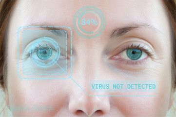 virtual technology artificial intelligence determined by the pupil of the human eye virus is not detected. Concept of innovative technologies.