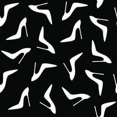 White elegant fashilonable high heeled women shoes on black background. Seamless pattern. Vector illustration	