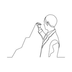 Continuous line drawing of businessman draw rising growth graphic diagram. Vector illustration