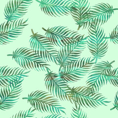 Naklejka na ściany i meble Tropical palm leaves artistic illustration. Seamless pattern. 