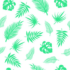 Feuilles de palmiers tropicaux. Illustration vectorielle. Modèle sans couture.