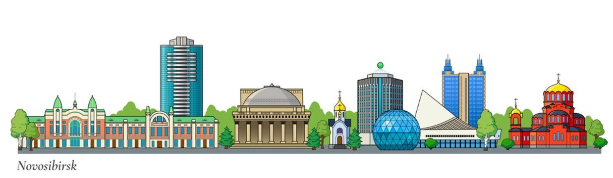Novosibirsk Russia. City Skyline. Silhouette City. Design Vector. Famous Monumen