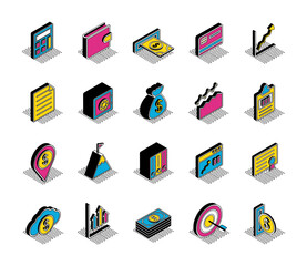 Money and financial isometric style icon set vector design