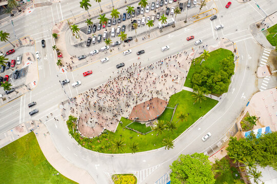 Aerial overhead shot Miami Protests  death police brutality