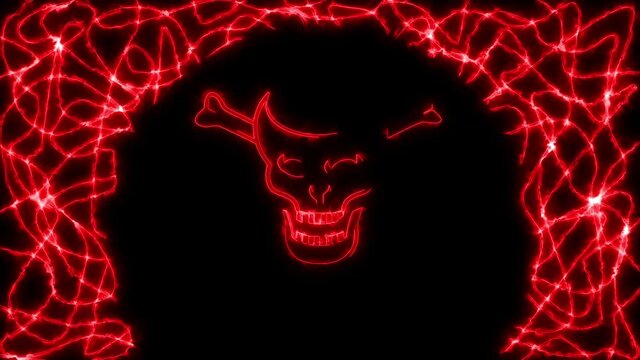 Red devil skull in flame and stylized gates to hell with greeting text. welcome to Hell