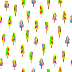 Seamless pattern. Colorful ice cream on white background. Vector illustration.