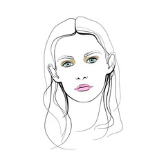 Young girl with blue eyes and long hair. Abstract face. Fashion illustration. Vector illustration