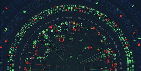 Big data visualization. Global data. Abstract radial plot. Complex business information. Visual big data analysis. Advanced analytics.