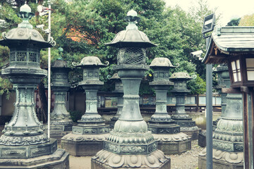The pillars near the entrance near the Kan'ei-ji Temple is a Tendai Buddhist temple in Tokyo 