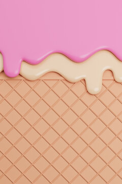 Strawberry and Vanilla Ice Cream Melted on Wafer Background.,3d model and illustration.